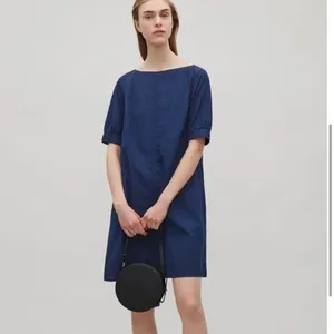 [COS] Blue Chambray Denim Half Sleeve Boat Neck Shift A-Line Mini Dress Size 6 thumbnail 13