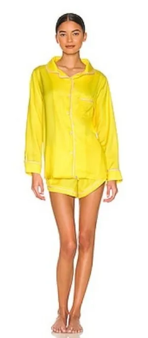 Revolve Plush‎ Pajamas Women’s Yellow 2 Piece Set Button Up Top And Shorts $154 thumbnail 1