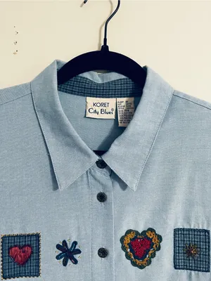 Vtg Koret City Blues Chambray Shirt 18W Embroidery Beads Crochet 90’s Teacher thumbnail 4