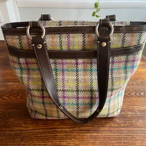 Coach Vintage Penelope Tattersall Plaid Wool Tweed Leather Handbag thumbnail 2