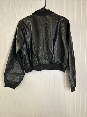 VICI Black Quilted Faux Leather Cropped Bomber Jacket Size Large thumbnail 6