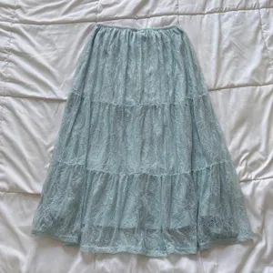 Light Blue Floral Lace Tiered Midi Skirt Boho Cottagecore Peasant Small thumbnail 7
