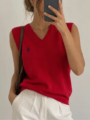 Ralph Lauren Polo Sweater Vest Size L/XL Women’s Large XL Red Knit Cotton thumbnail 1