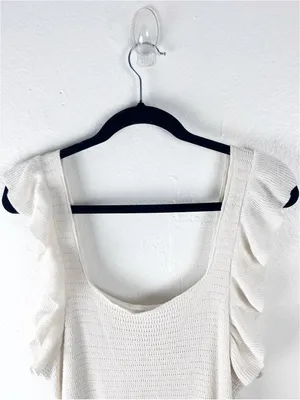 ANTHROPOLOGIE Cream Ruffle Shoulder Straps Hem Trim Dress Size Large Casual Boho thumbnail 7
