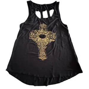 Y2K Cross Cutout Graphic Tank Top M Cage Back Edgy Rocker Indie Sleaze Mall Goth thumbnail 1