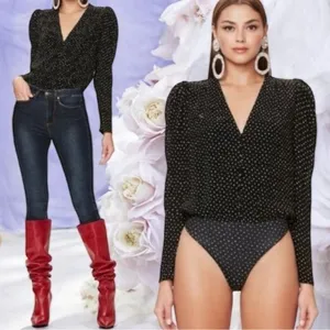 AFRM Rexy Button Front Bodysuit Polka Dot Special Occasion‎ Feminine Party M thumbnail 2