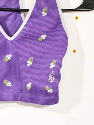 Free People Movement Floral Purple Bra Tank Top Ribbed Athletic Size Small thumbnail 3