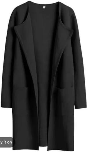 Women's black Open Front Cardigan Long Coatigan Sweater M thumbnail 1