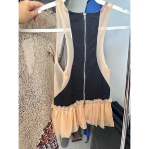 vintage Peplum Top Mesh Panel Tulle Ruffle Sleeveless Black Tan Angel Biba thumbnail 3