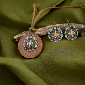 Boho Necklace‎ & Earrings Set Colorful Flower Design Tribal Accessories thumbnail 7