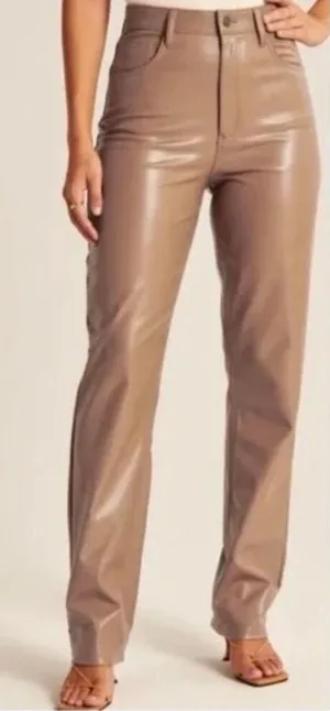 Abercrombie & Fitch 90’s ultra high rise faux leather tan pant 30 thumbnail 1
