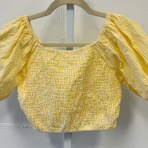 NWT Anthropologie Sim & Sam Yellow Gingham Picnic Crop Top Puff‎ Sleeve Small thumbnail 4