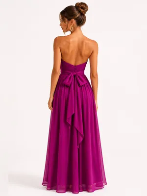 J.Crew 100% Silk Strapless Pleated Maxi Dress Magenta Fuchsia Wedding Guest thumbnail 2
