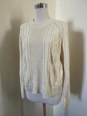 J. Crew Ivory Cable & Honeycomb Crewneck Sweater thumbnail 2