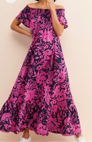Anthropologie Arielle Maxi Dress Pink and Navy XS thumbnail 1