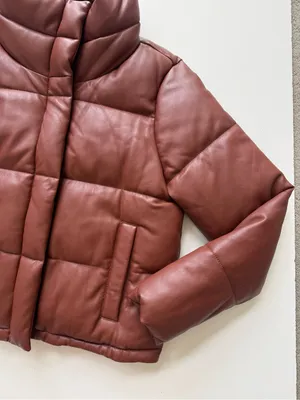 Abercrombie & Fitch Vegan Leather Mini Puffer Coat - Size Large - Cognac thumbnail 5