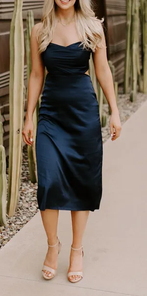 Navy Cross Back Halter Dress Size S Blue thumbnail 1
