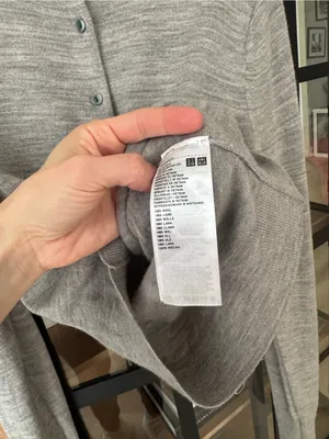 Uniqlo 100% wool cardigan sweater button up heathered gray greige neutral thumbnail 5