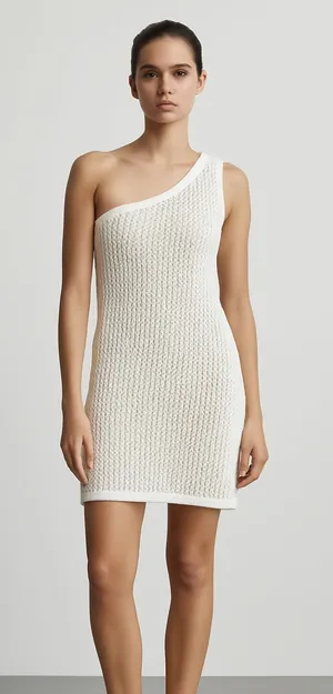 LUSANA Open Knit‎ One Shouldered Mini Dress White NWT Sz 4 thumbnail 1