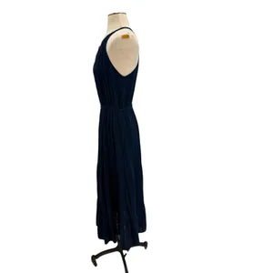 Self Contrast Navy Gauze Halter‎ Tiered Midi Dress Boho Sleeveless Size Medium thumbnail 4