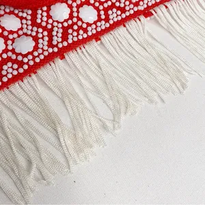 VINTAGE RED AND WHITE BEADED SHOULDER BAG - EARLY 80’s. thumbnail 7