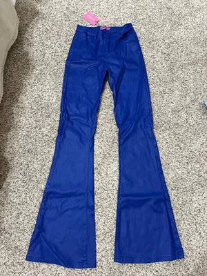 NWT Edikted blue faux leather flare jeans thumbnail 3
