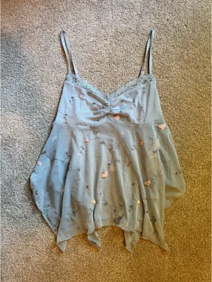 Urban Outfitters Blue Floral Mesh Flowy Tank Top thumbnail 3
