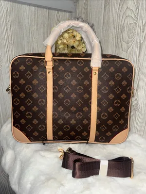 Dark Brown Monogram Laptop Briefcase with Tan Trim thumbnail 1
