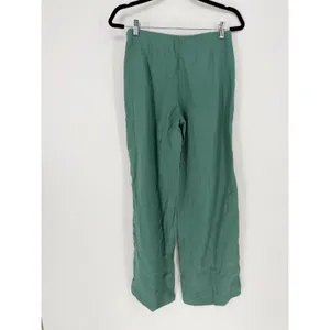 Abercrombie & Fitch Wide Leg Pants Linen Mid Rise 24 Long Green Coastal Chic NWT thumbnail 6