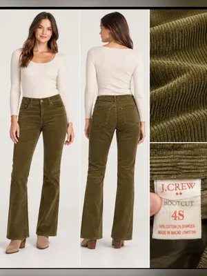 J. Crew Olive Green Corduroy Bootcut Pants size 4S thumbnail 2