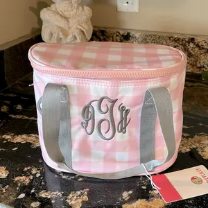 MarleyLilly Personalized Small Cooler Lunch Bag Pink Checked DHT Monogram thumbnail 1