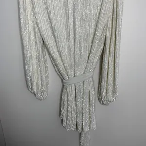 Retrofête Gabrielle Robe Sequins Wrap Mini Dress in Moonglow White Womens XS thumbnail 14