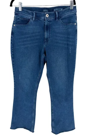 J. Jill Kick Flare Ankle Jeans 8 Blue Distressed Raw Hem High Rise Cropped Denim thumbnail 1