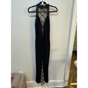 Janine VTG 90s Lace Illusion Bodycon gown black Evening Prom Y2K Size Small thumbnail 2