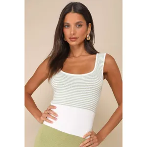 NWT Lulus Easily Gorgeous Ivory and Sage Striped Midi Sweater Dress Casual Sz XL thumbnail 8
