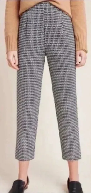 Anthropologie Larkin Jacquard Trouser Pants in Black Motif Size S thumbnail 1