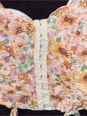 Meraki Floral Ruched Corset Style Pink Fall Crop Top Womens size XS - Small thumbnail 2