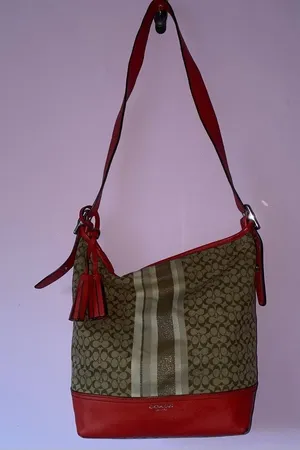Coach 19918 Legacy Signature Stripe Duffle Bag Red thumbnail 1