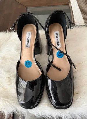 Steve Madden Black Patent Block Heel Mary Janes with Ankle Strap thumbnail 1