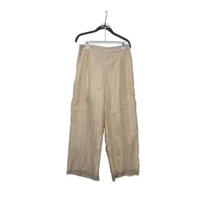 Women’s XXL Ivory Sheer Wide Leg Pants High Rise Pull On Beach Cover Up Linen thumbnail 2