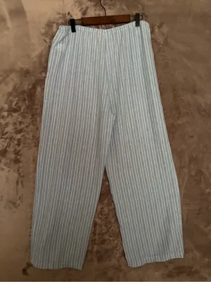 HG Wide Leg Linen Blend Pants Light Blue Stripe Women’s Size XL thumbnail 4
