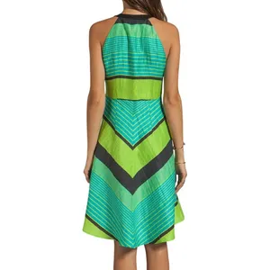 Nanette Lepore Bogatell Dress 2 Green Blue Linen Blend Stripe Feminine Chic ASO‎ thumbnail 5