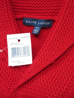 NWT Polo Ralph Lauren Cotton V-neck Shawl Collar Sweater in Fall Red Pullover M thumbnail 7