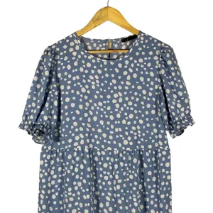 Pretty Garden Tiered Polka Dot Maxi Dress Blue Boho Puff Sleeve Cottagecore Sz M thumbnail 2
