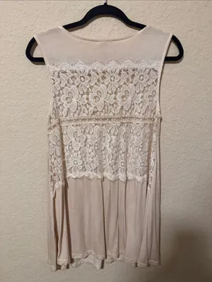 POL Cream Lace-Back Tank with Crisscross Straps thumbnail 3