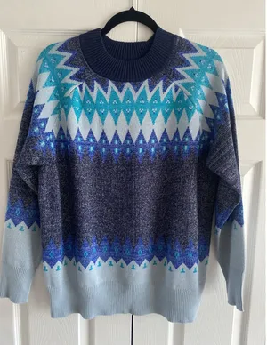 D&Co Signature Fair Isle Pullover Sweater Womens Size M Blue Metallic Cotton thumbnail 1