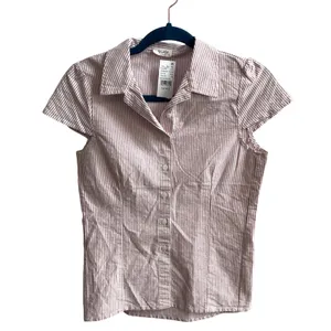 John Galt Button Up Shirt Wmn OS Beige White‎ Pinstripe Preppy Cotton Cap Sleeve thumbnail 3