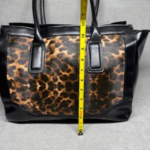 Merona Leopard Print Tote Bag Faux‎ Leather Black Animal Print Handbag Large thumbnail 4