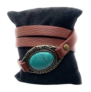 Premier Designs "Desert Diva" Faux Leather Turquoise Wrap Bracelet - Boho Western thumbnail 1