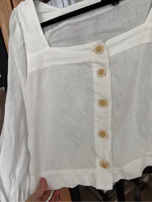J. Crew linen top Squareneck button-up blouse puff long sleeve neutral thumbnail 6
